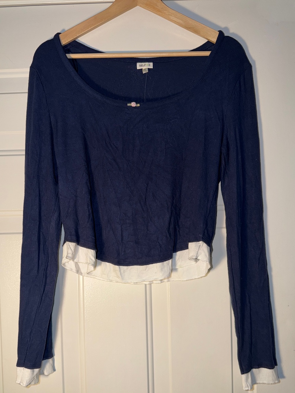 Self E Navy Layered Look Long-Sleeve Top. Sz XL